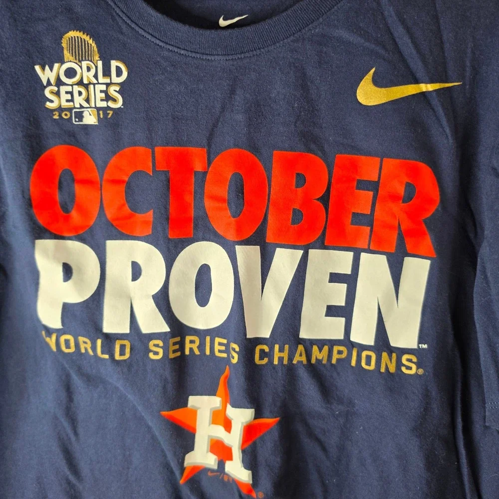 Nike Houston Astros 2017 World Series Champions T Shirt Navy Blue Mens Large